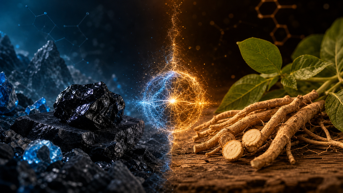 Himalayan shilajit resin and ashwagandha root — the science behind stacking these two adaptogens for energy, cortisol control, and peak cognitive performance