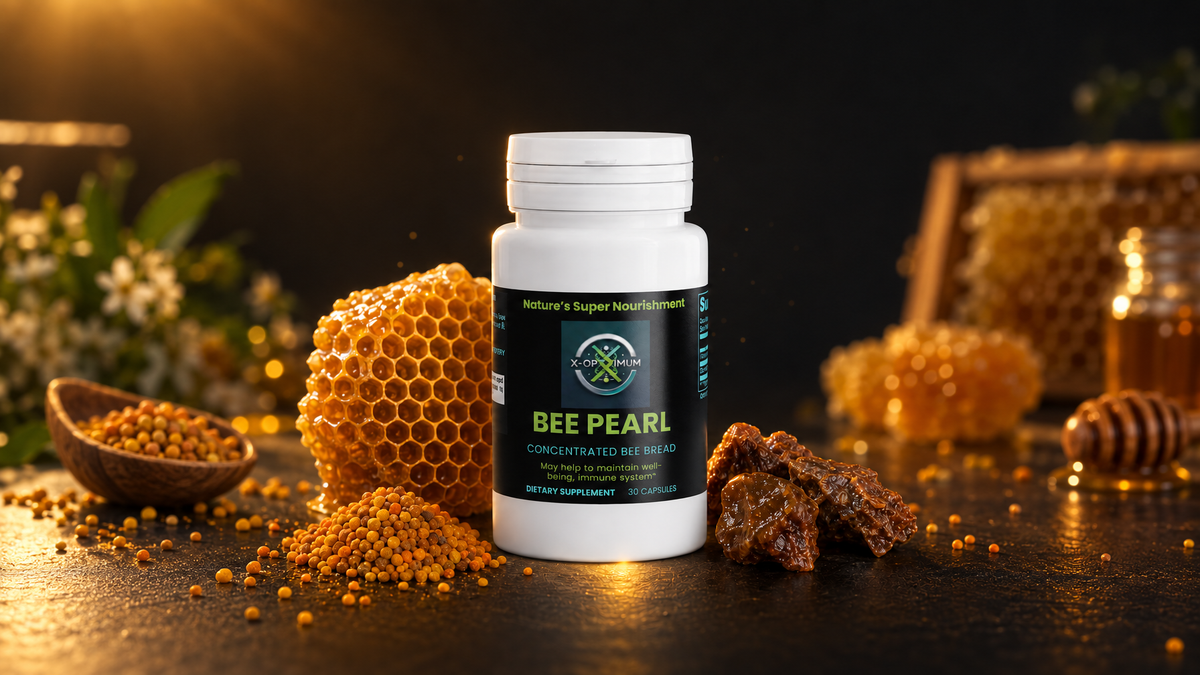 Optimized Bee Pearl bottle with freeze-dried bee bread capsules